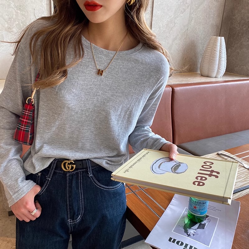 jpyuyuco-Autumn white long-sleeved T-shirt loose top