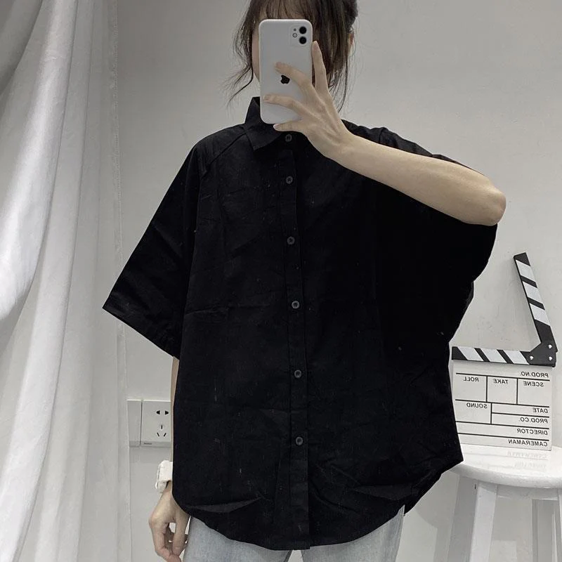 jpyuyuco-Oversized Button-Down Shirt With Wide Half Sleeves