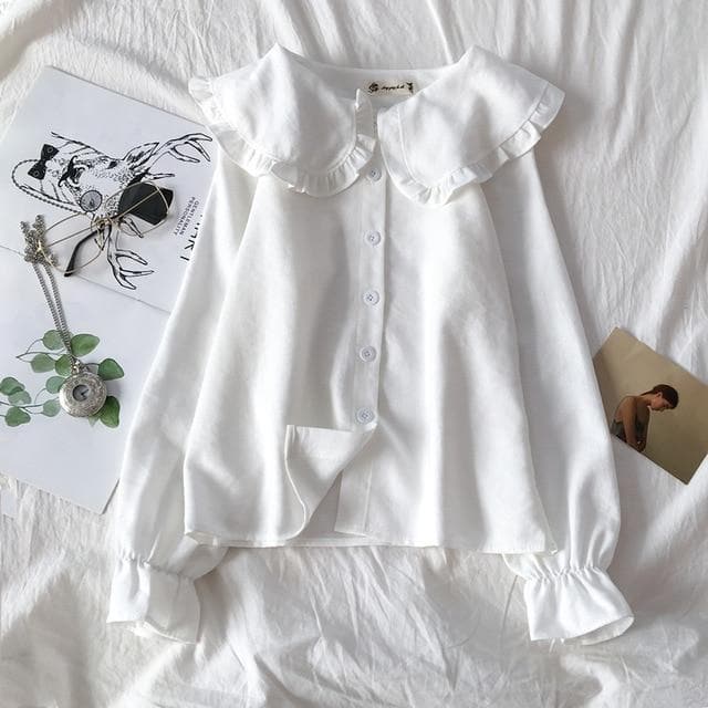 jpyuyuco-Collared Longsleeve Blouse