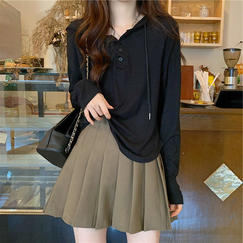 jpyuyuco-Spring and autumn thin solid color bottoming shirt