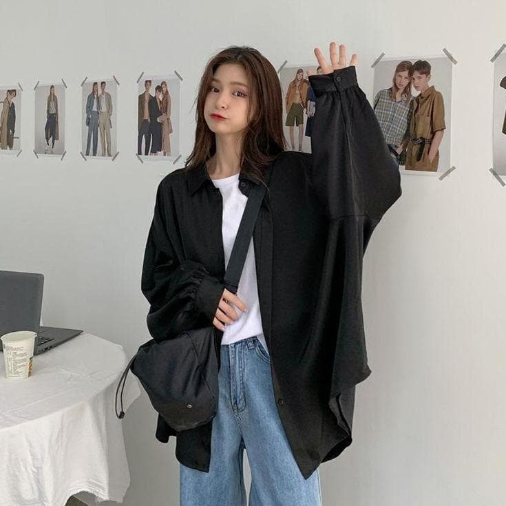 jpyuyuco-Oversized Shirt With Lantern Sleeves
