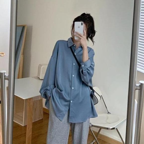 jpyuyuco-Oversized Shirt With Lantern Sleeves