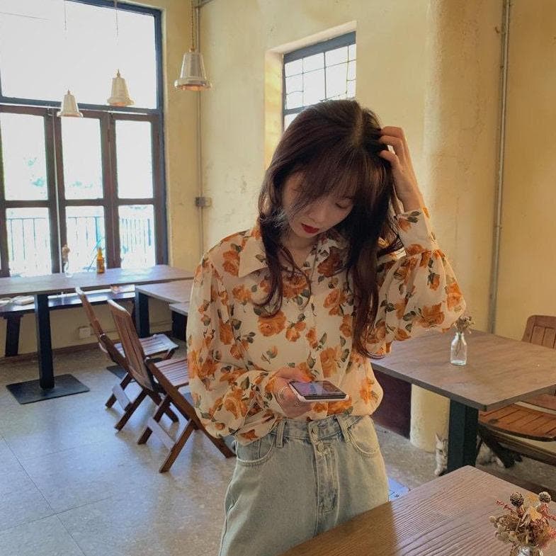 jpyuyuco-See-Through Button-Down Blouse With Floral Print (S to 4XL!)