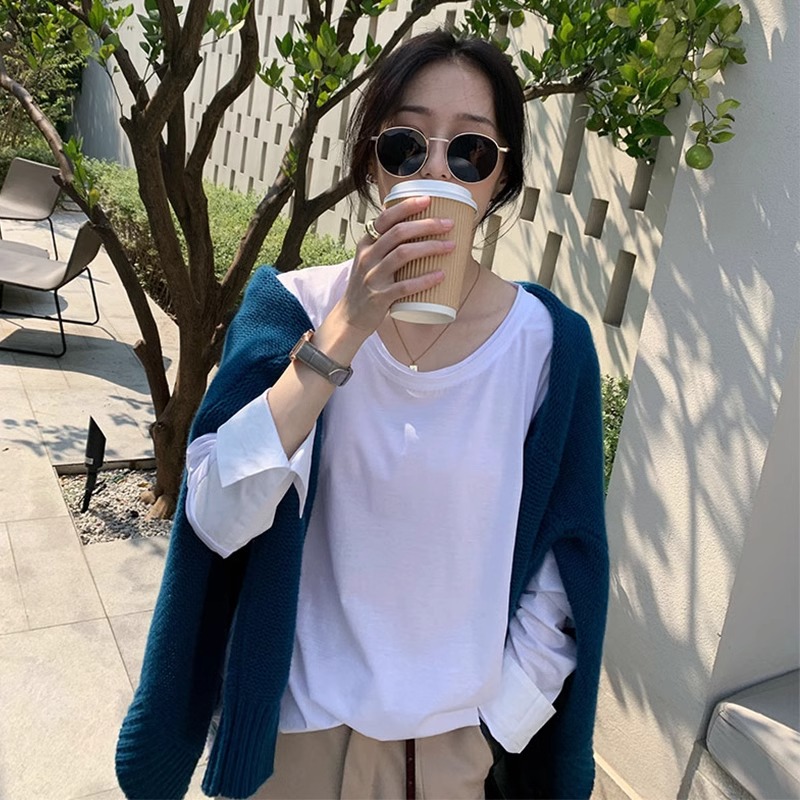 jpyuyuco-Autumn white bottoming shirt pure cotton t-shirt for women