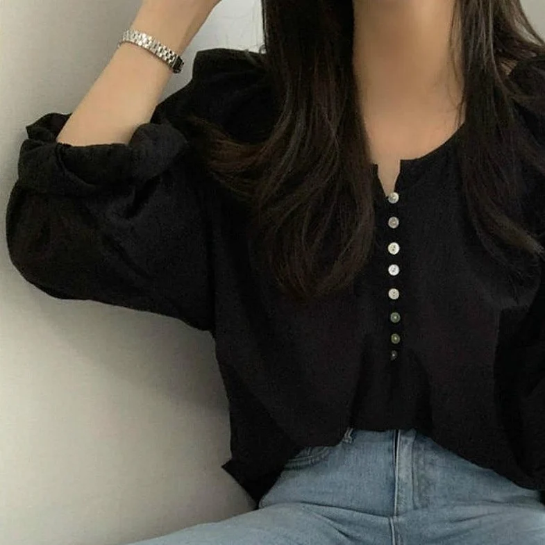 jpyuyuco-Longsleeved Blouse With Buttons