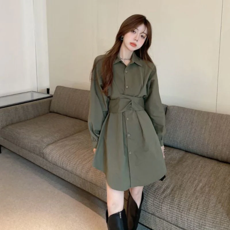 jpyuyuco-Buttoned Long Blouse/Dress with Belt Detail
