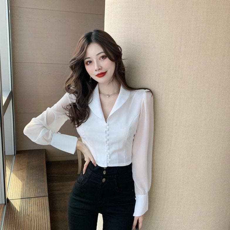 jpyuyuco-Chiffon Blouse With Bow