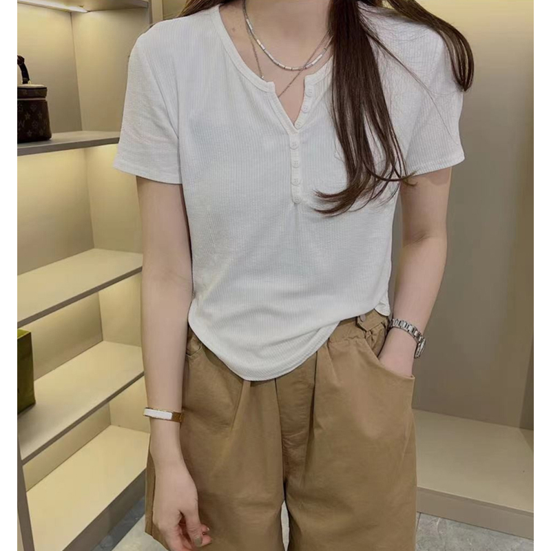 jpyuyuco-Summer V-neck short-sleeved sweater for women spring