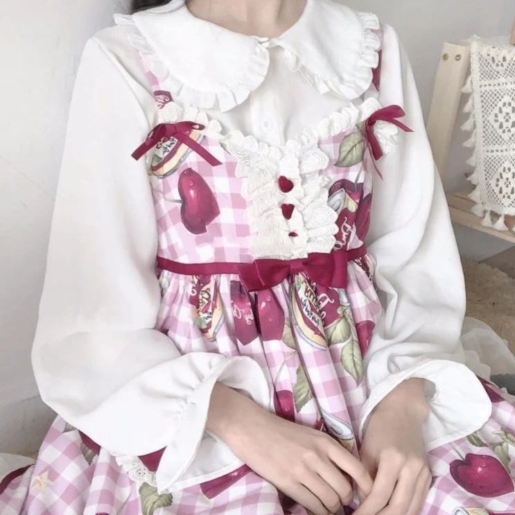 jpyuyuco-Button-Down Blouse With Lantern Sleeves And Frill Accents
