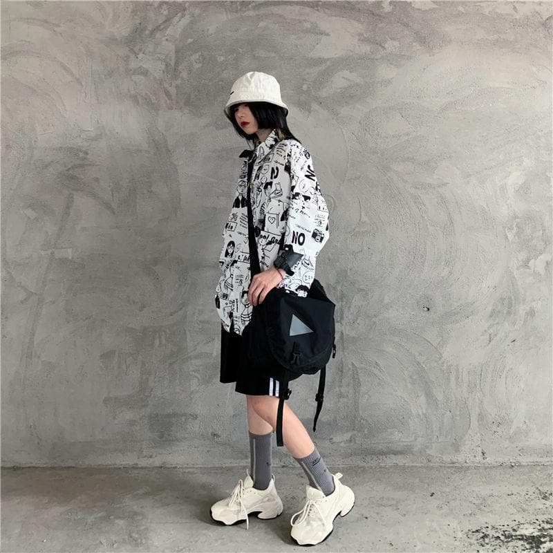 jpyuyuco-Collared Shirt With Comic Print
