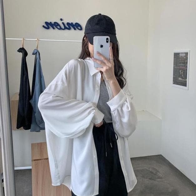 jpyuyuco-Oversized Shirt With Lantern Sleeves