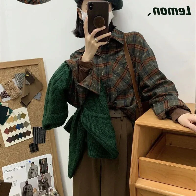 jpyuyuco-Plaid Blouse
