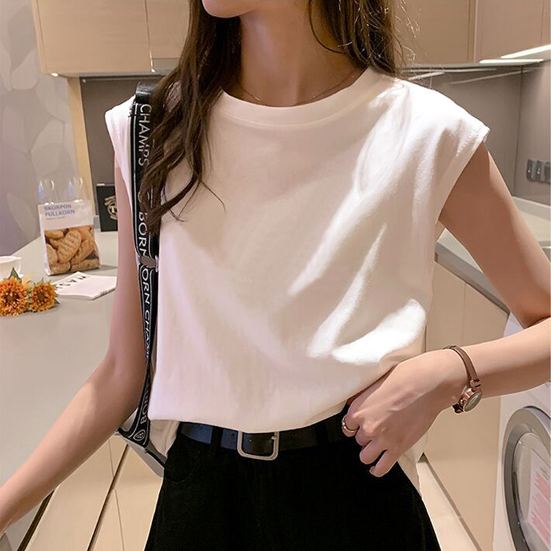 jpyuyuco-Summer new white vest women's loose round neck sleeveless T-shirt