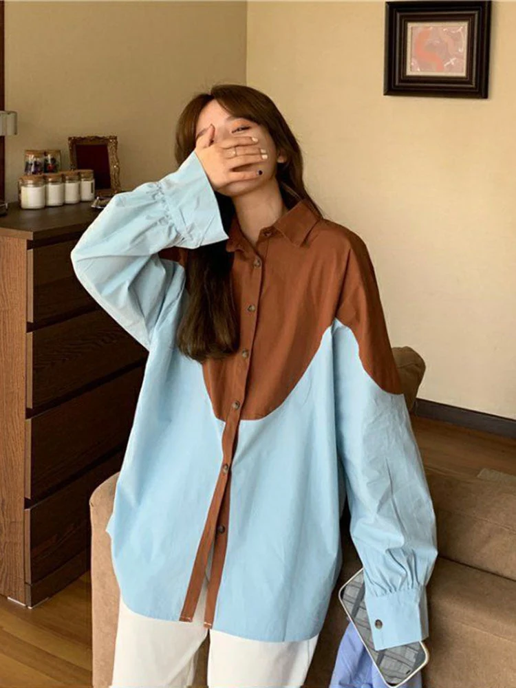 jpyuyuco-Oversized Vintage Patchwork Shirt/Blouse With Buttons