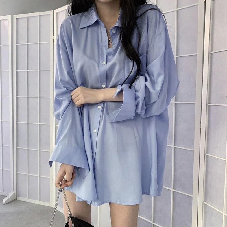 jpyuyuco-Oversized Button-Down Boyfriend Shirt