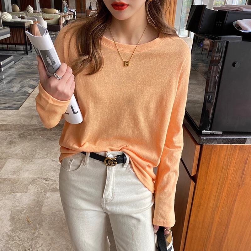 jpyuyuco-Autumn white long-sleeved T-shirt loose top