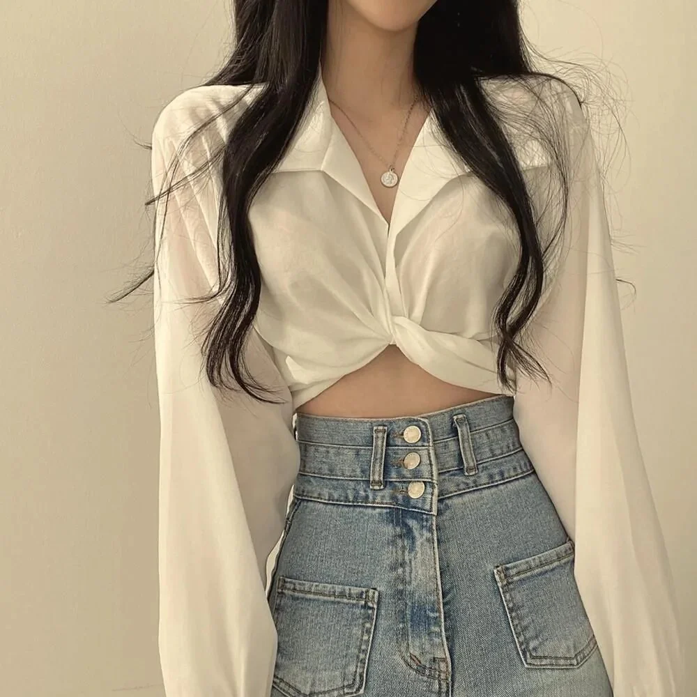 jpyuyuco-Crop Top With Lantern Sleeves