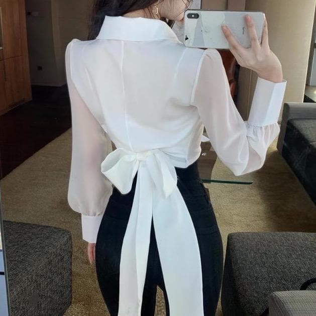 jpyuyuco-Chiffon Blouse With Bow