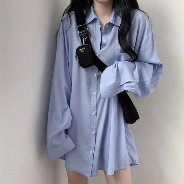 jpyuyuco-Oversized Button-Down Boyfriend Shirt