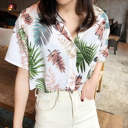 jpyuyuco-Shortsleeved Hawaii Shirt With Leaf Print