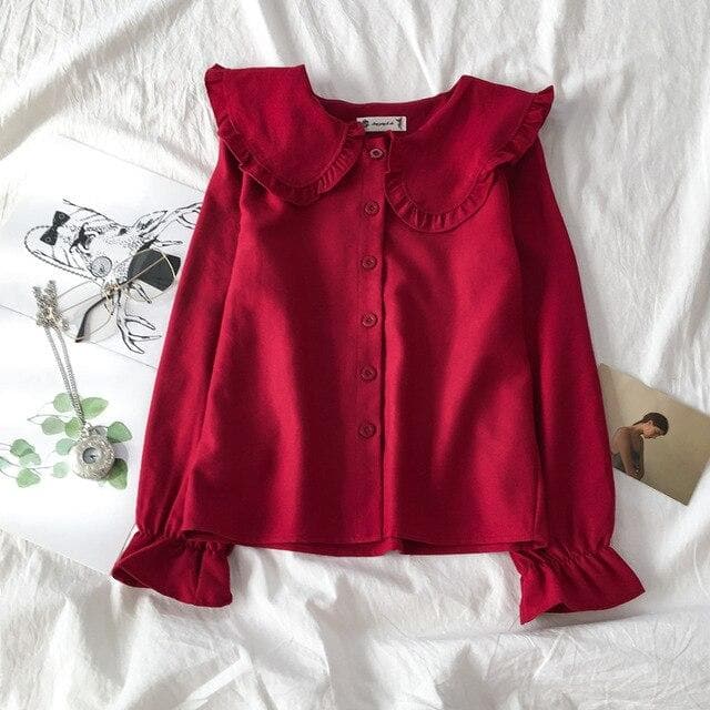 jpyuyuco-Collared Longsleeve Blouse