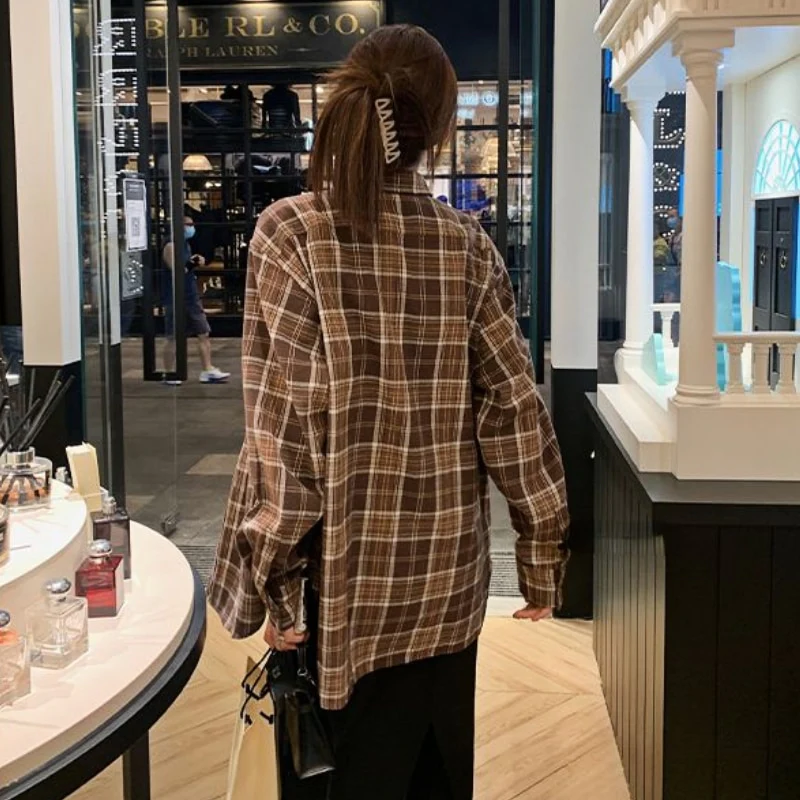 jpyuyuco-Plaid Shirt With Turn-Down Collar
