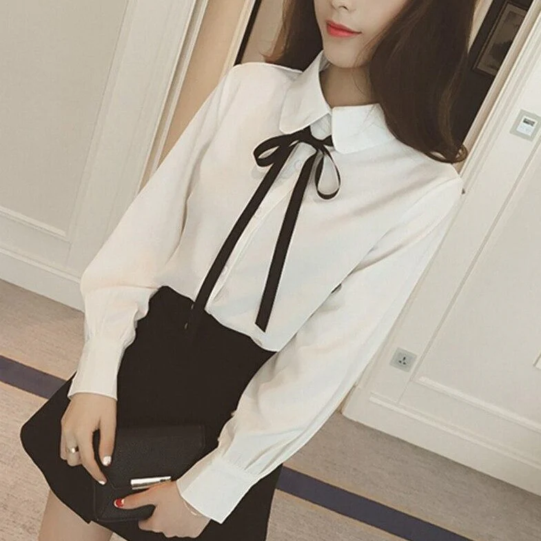 jpyuyuco-Button-Down Blouse With Ribbon (S-5XL!)
