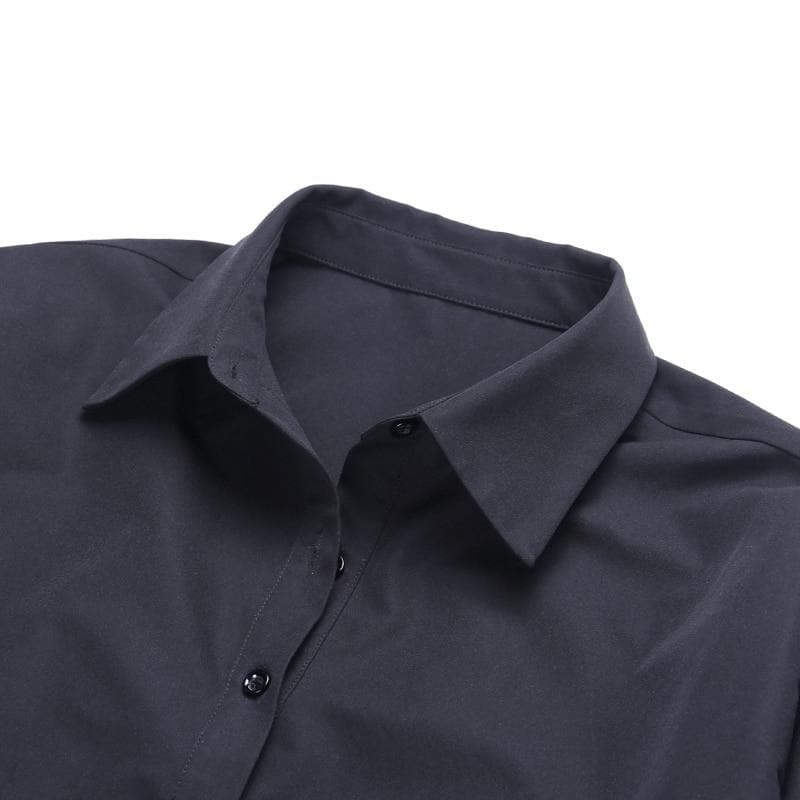 jpyuyuco-Button-Down Blouse With Puff Sleeves
