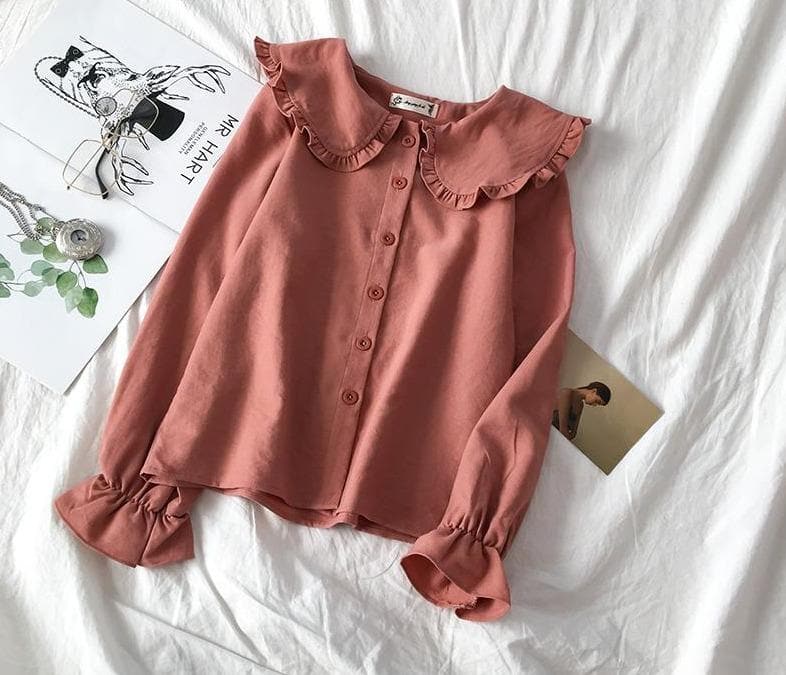 jpyuyuco-Collared Longsleeve Blouse