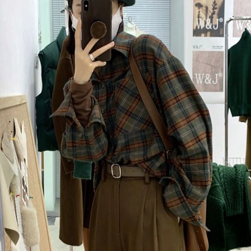 jpyuyuco-Plaid Blouse