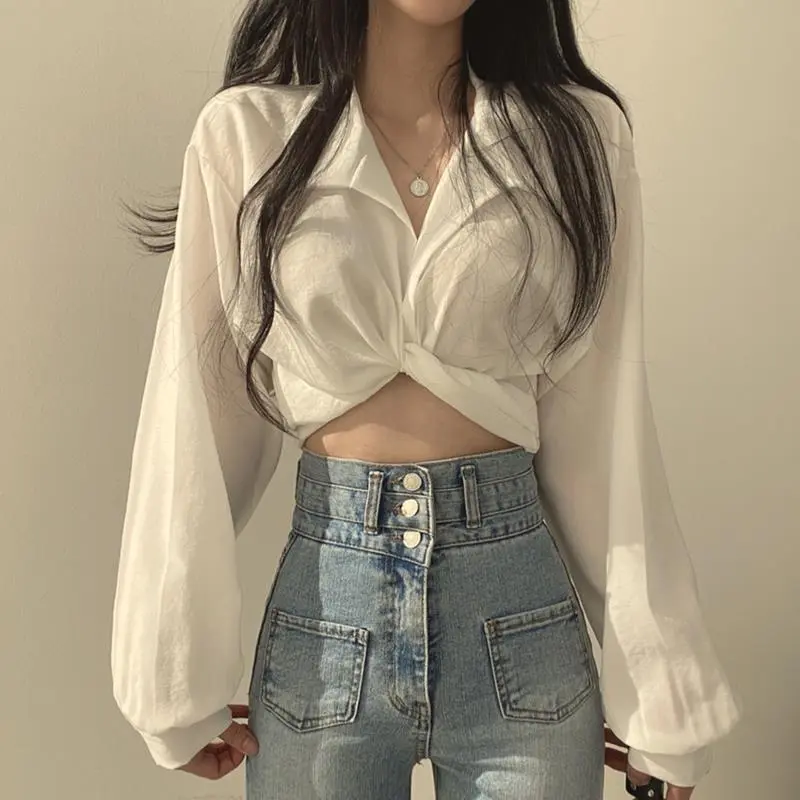 jpyuyuco-Crop Top With Lantern Sleeves