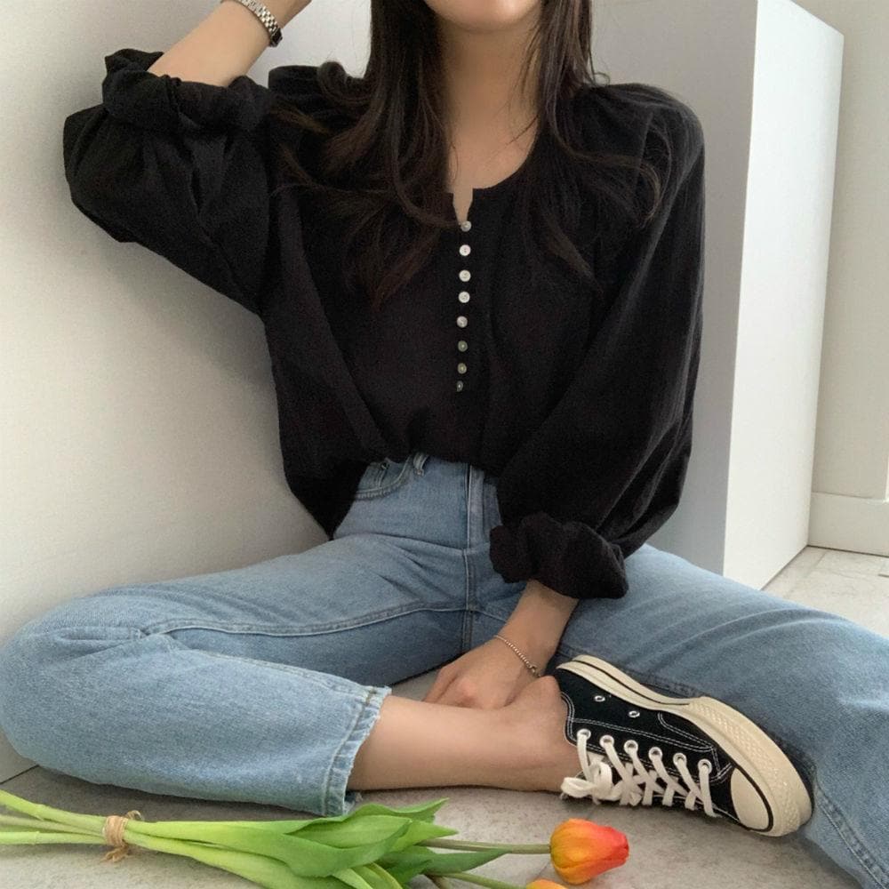 jpyuyuco-Longsleeved Blouse With Buttons
