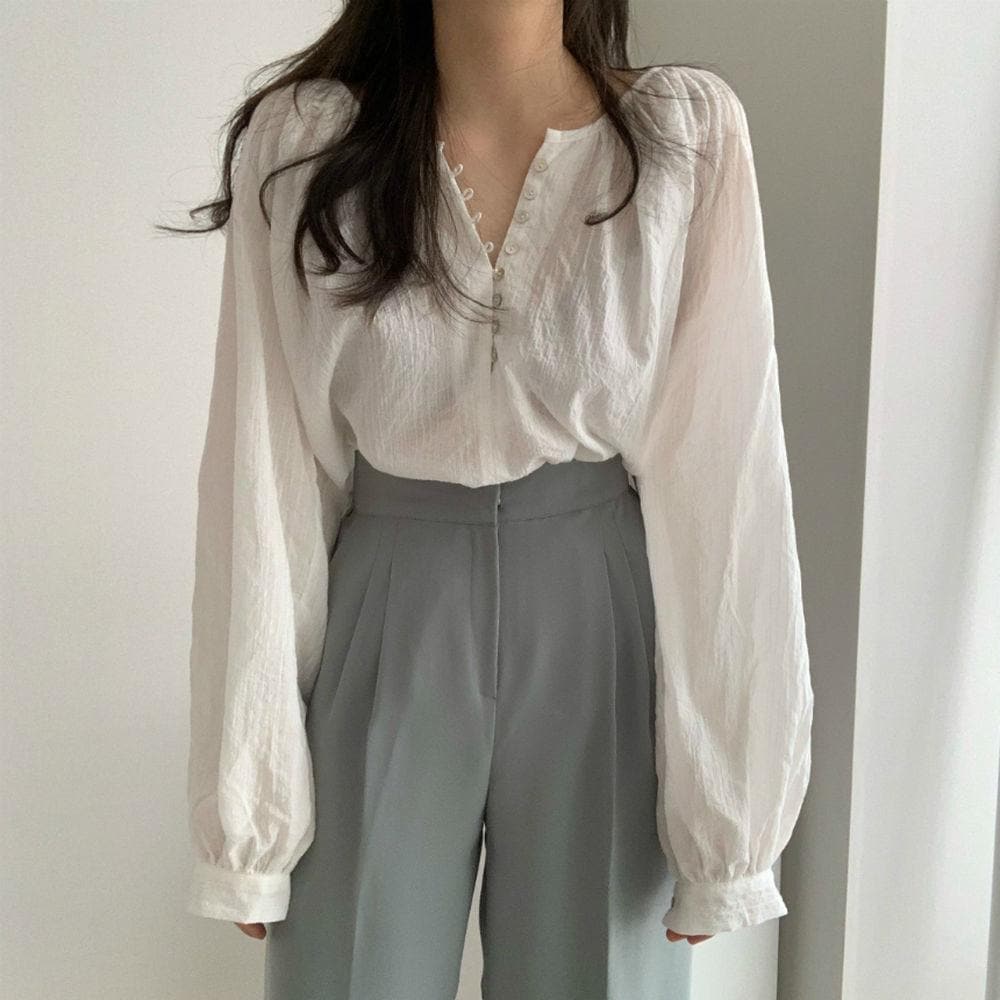 jpyuyuco-Longsleeved Blouse With Buttons
