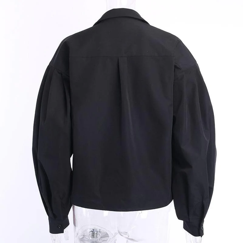jpyuyuco-Button-Down Blouse With Puff Sleeves