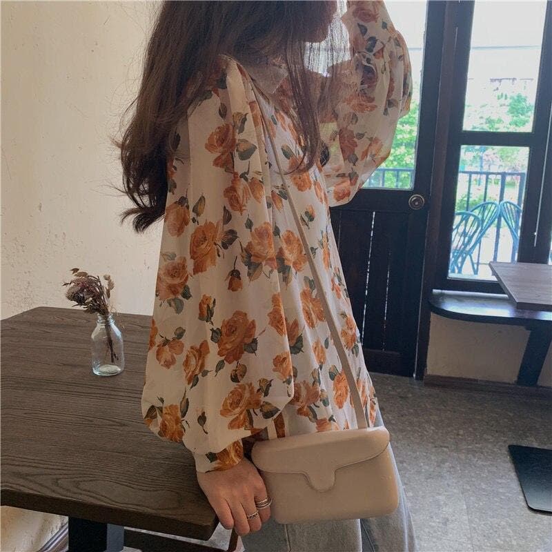 jpyuyuco-See-Through Button-Down Blouse With Floral Print (S to 4XL!)