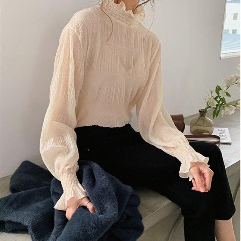 jpyuyuco-Transparent High-Neck Longsleeve Shirt