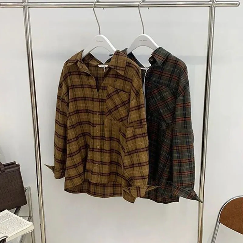jpyuyuco-Plaid Blouse