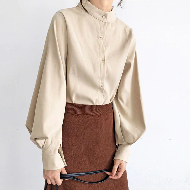 jpyuyuco-Vintage Style High Neck Blouse