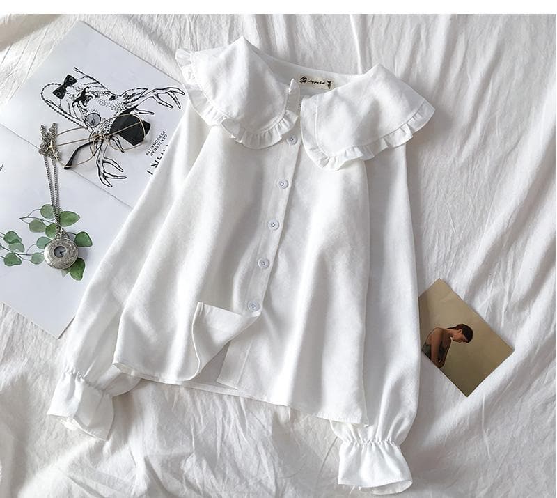 jpyuyuco-Collared Longsleeve Blouse