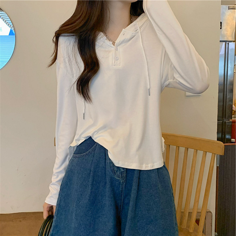 jpyuyuco-Spring and autumn thin solid color bottoming shirt