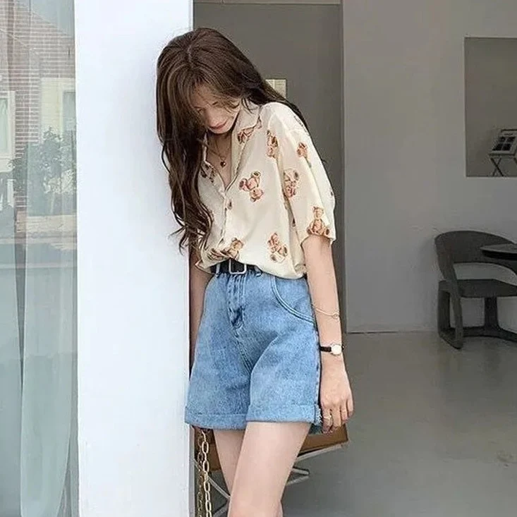 jpyuyuco-Chiffon Blouse With Teddy Bear Print