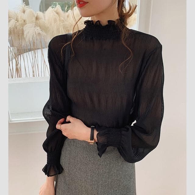 jpyuyuco-Transparent High-Neck Longsleeve Shirt