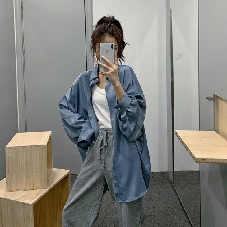 jpyuyuco-Oversized Shirt With Lantern Sleeves