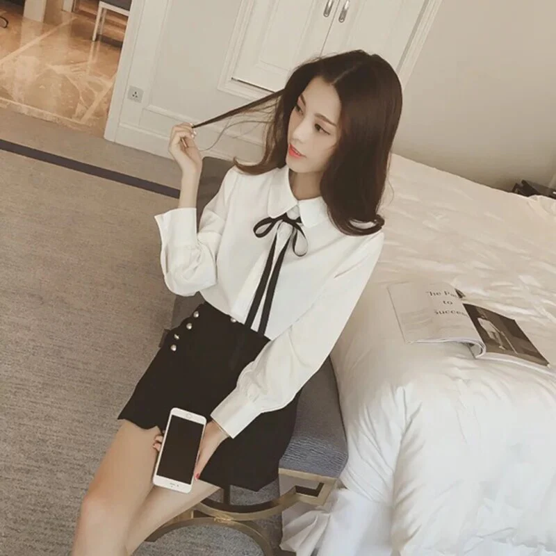 jpyuyuco-Button-Down Blouse With Ribbon (S-5XL!)