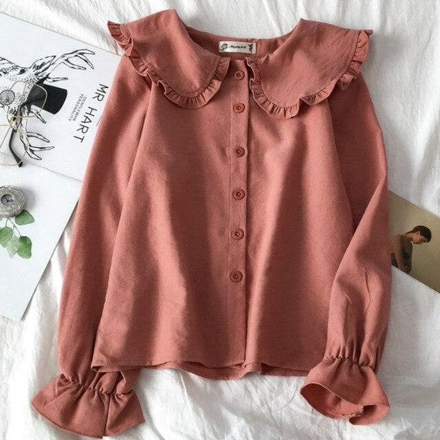 jpyuyuco-Collared Longsleeve Blouse