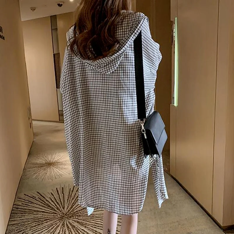 jpyuyuco-Long Button-Down Blouse With Plaid Pattern (S-4XL!)