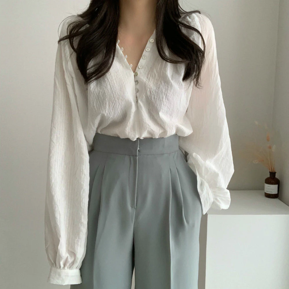 jpyuyuco-Longsleeved Blouse With Buttons