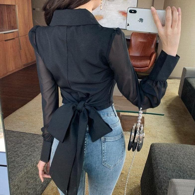 jpyuyuco-Chiffon Blouse With Bow