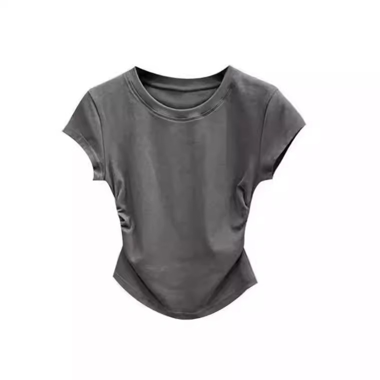 jpyuyuco-2025 new style solid color spring clothing waist T-shirt short sleeve women