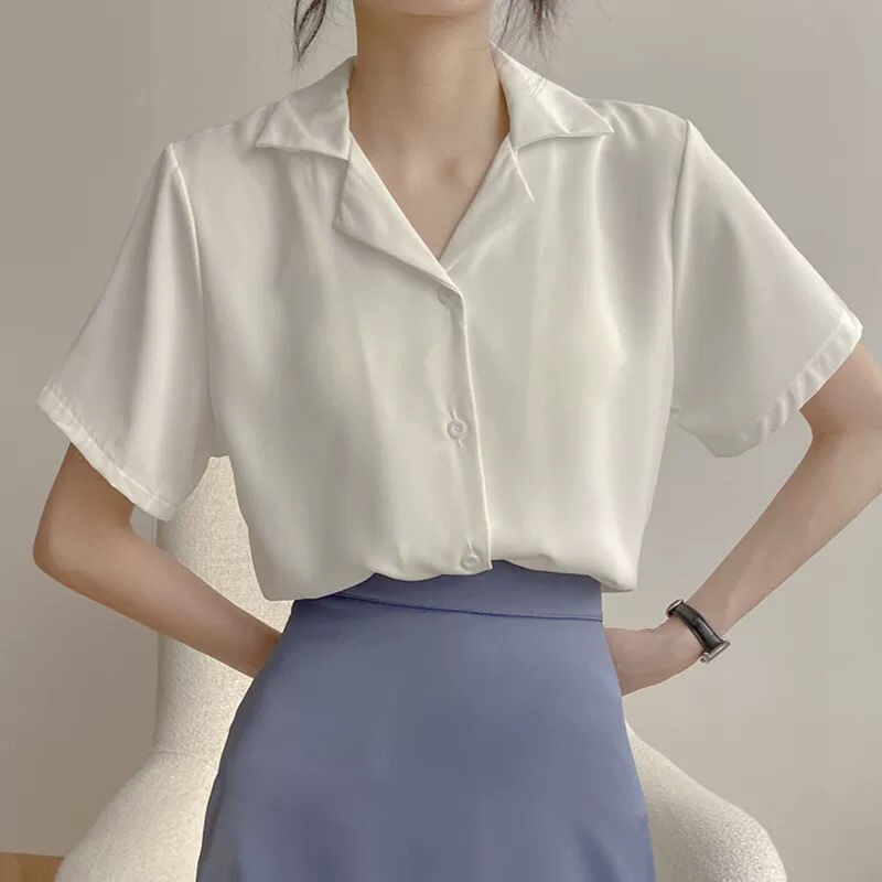 jpyuyuco-2025 Spring Short Sleeve Shirt Women Solid Color Tops Women